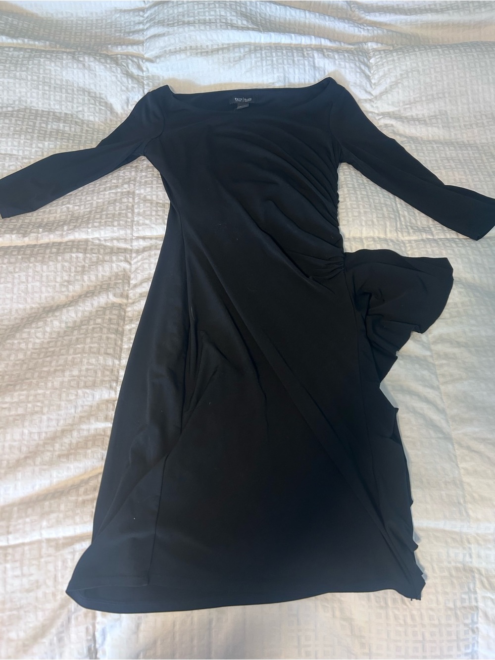 White House Black Market Black Long-Sleeve Ruched Midi Dress